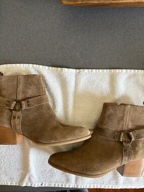 Crevo Suede Ankle Booties in Taupe Brown